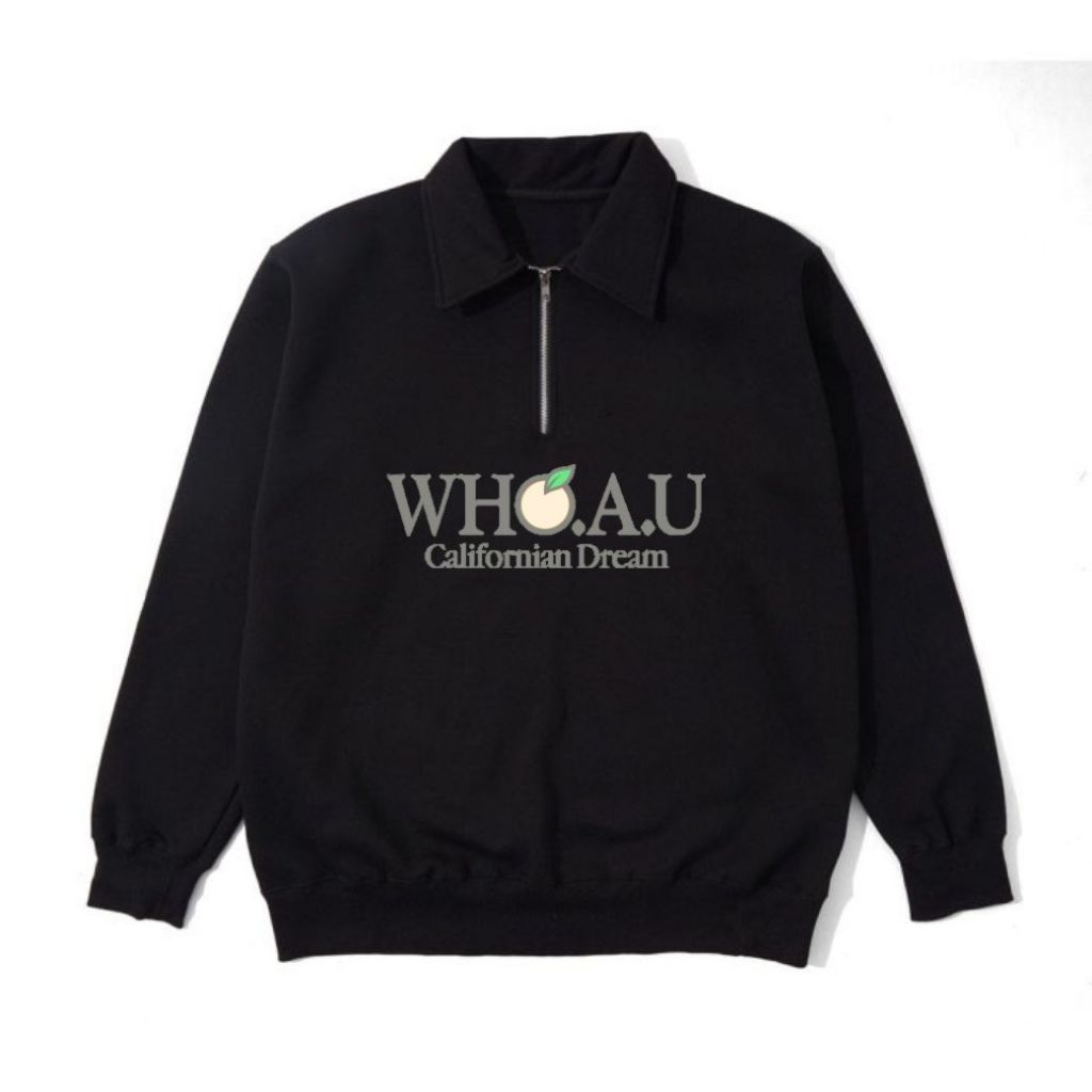 Jaket Sweater Rugby Unisex Vintage Halfzip Hitam Who Au Best Quality