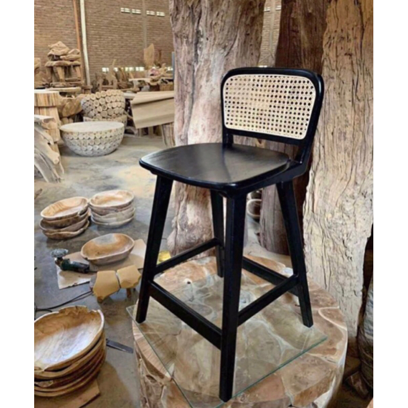 kursi Bar cafe Rotan/Stool Bar Rotan/Stool Chair Rotan Kayu Jati Solid Jepara kursi cafe