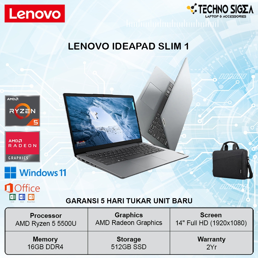 LENOVO IdeaPad Slim 1 14 Ryzen 5 5500 16GB 512GB 14.0 FHD