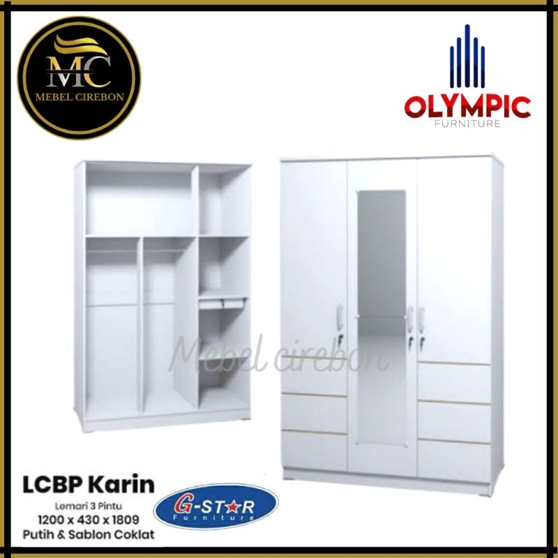 Lemari Pakaian 3 pintu putih Olympik Minimalis Modern / Lemari baju pintu 3 murah Tegal Pemalang Pek