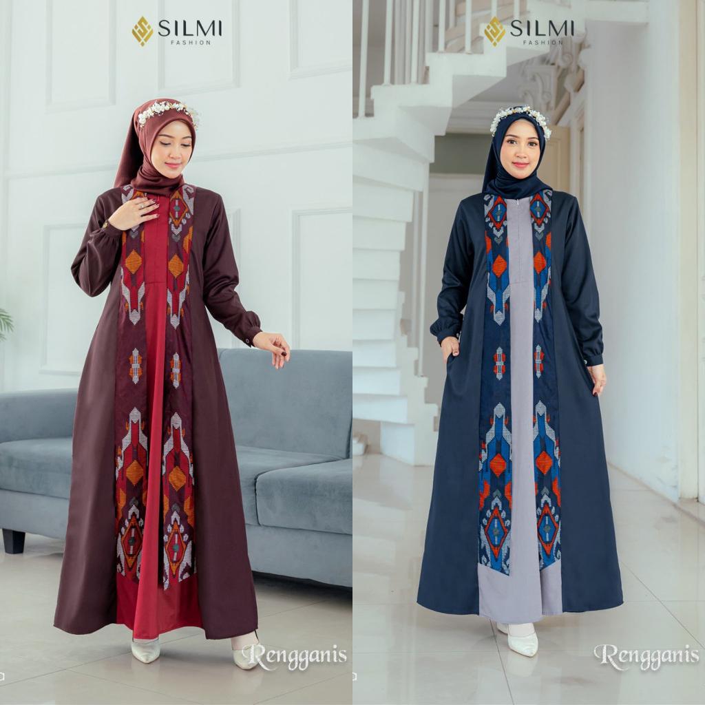 GAMIS MOTIF BATIK SONGKET SILMI RENGGANIS DRESS WANITA TERBARU BIRU TUA NAVY MERAH MAROON // SARIMBI