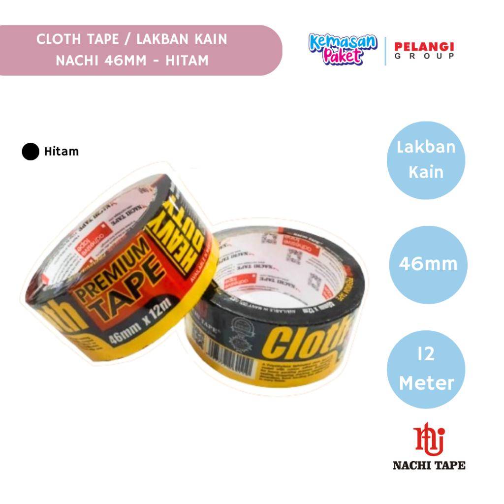 

LAKBAN KAIN HITAM NACHI 46mm CLOTH TAPE HITAM PREMIUM TAPE