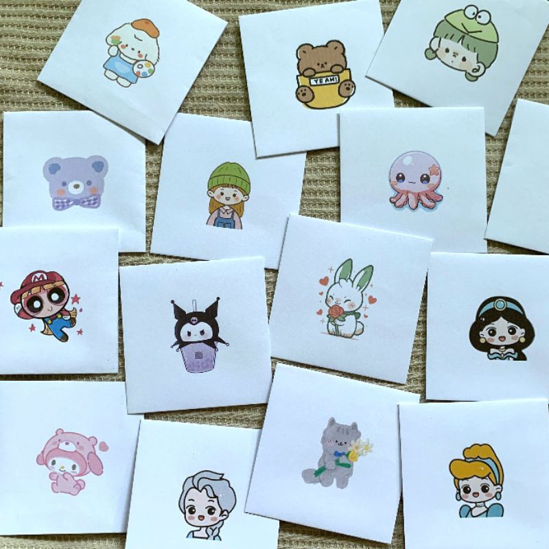 

Packing amplop kertas hvs putih tebal printed cetak lebaran lucu cute lembaran 7x7 cm / custom