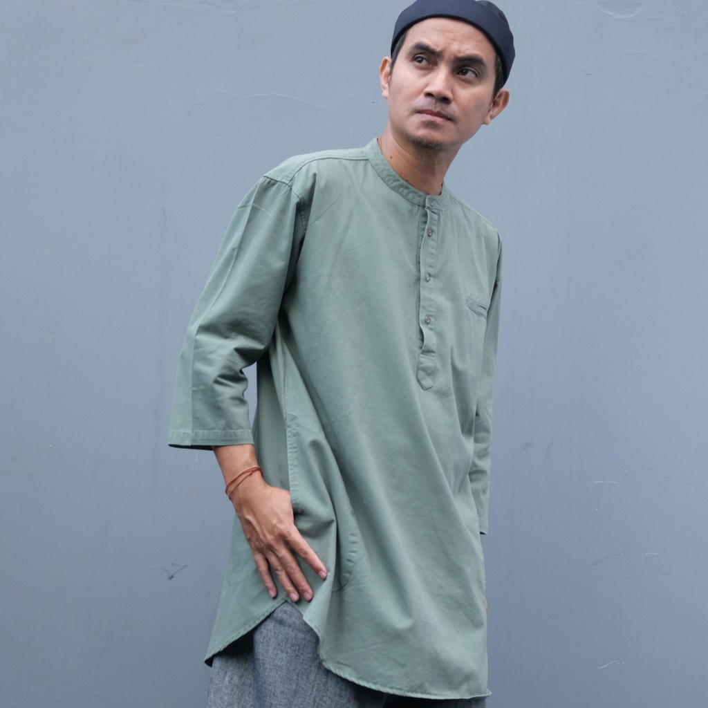 OSG - Baju Kurta Twill Washing Pria Premium | Kemeja Koko  Dewasa (Hijau Sage)