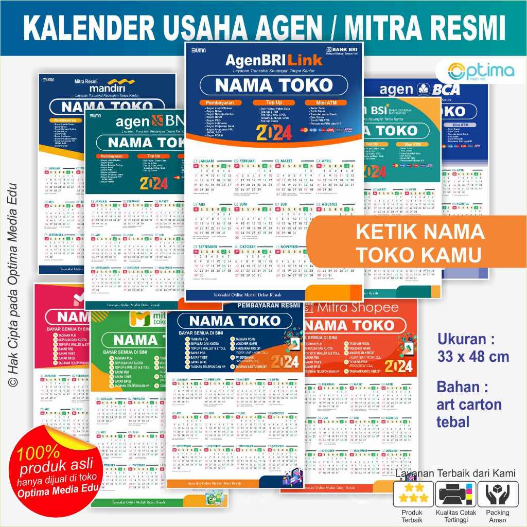 

Kalender 2024 Kalender Usaha Toko Agen Mitra Resmi dan tulis nama toko
