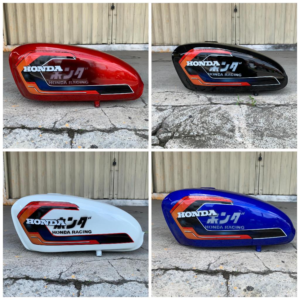 TANGKI CB 125 CAT GRAFIS KEKINIAN MBOIS BAHAN PRES GALVANIS MERAH PUTIH BIRU HITAM TENGKI CB100 GLAT