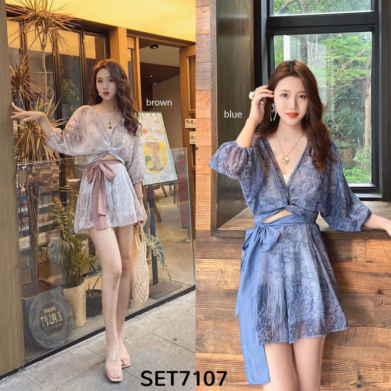 SET7107 Ayumi 2pcs Set Blouse Outer n Shorts