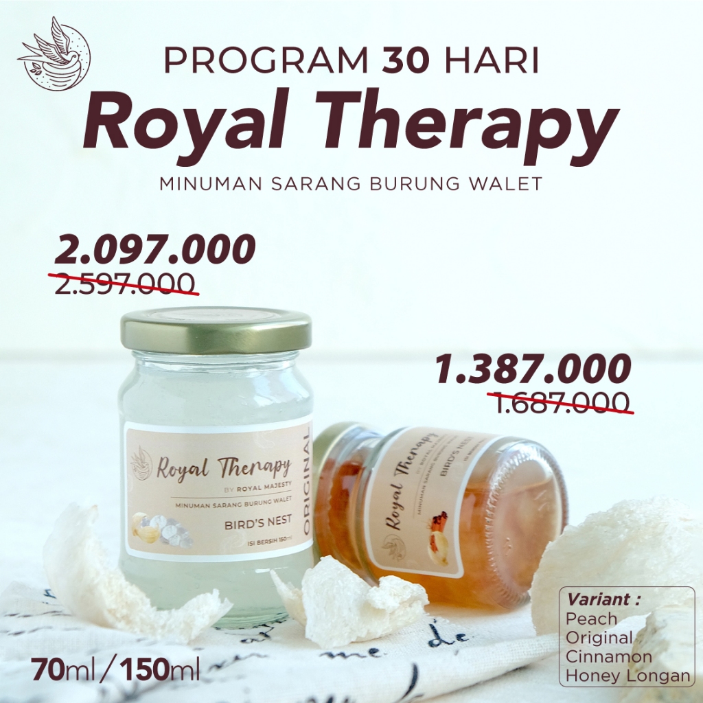 

Program 30 Hari Royal Therapy 150ml Minuman Sarang Burung Walet Royal Majesty Bird's Nest