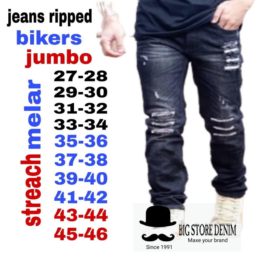 SUPER BIG SIZE 27-46 CELANA JEANS BIKERS PANJANG RIPPED UKURAN JUMBO BIG SIZE