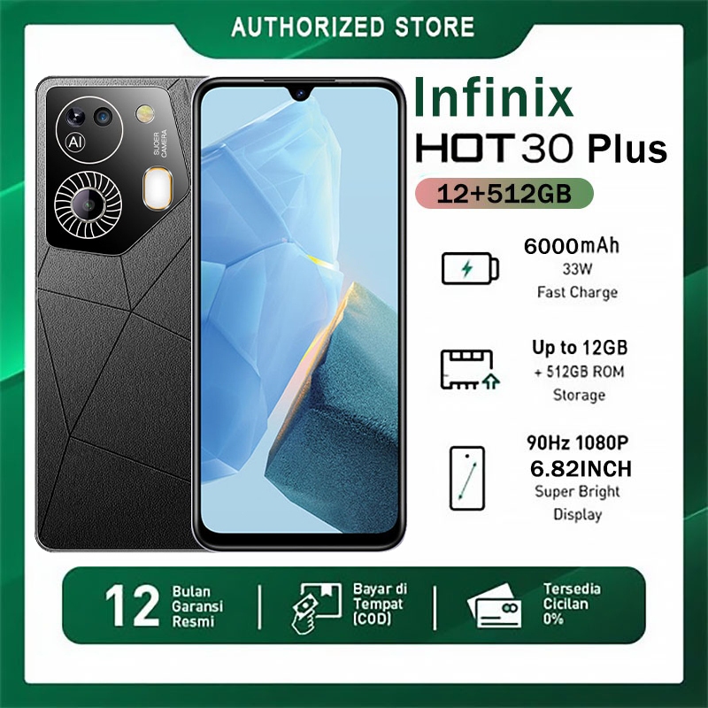 Original infinix HOT 30 plus ram 12 512GB Layar 6.8inch 50MP FHD Kamera Smartphone 5G hp murah android 4G Bagus Internet handphone baru ori asli hpmurah ram besar cuci gudang COD Terbaru 2023 promo
