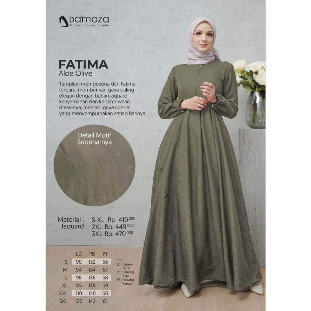 Gamis Fatima Aloe Olive - Damoza Fatima Aloe Olive || Baju Mutif Premium