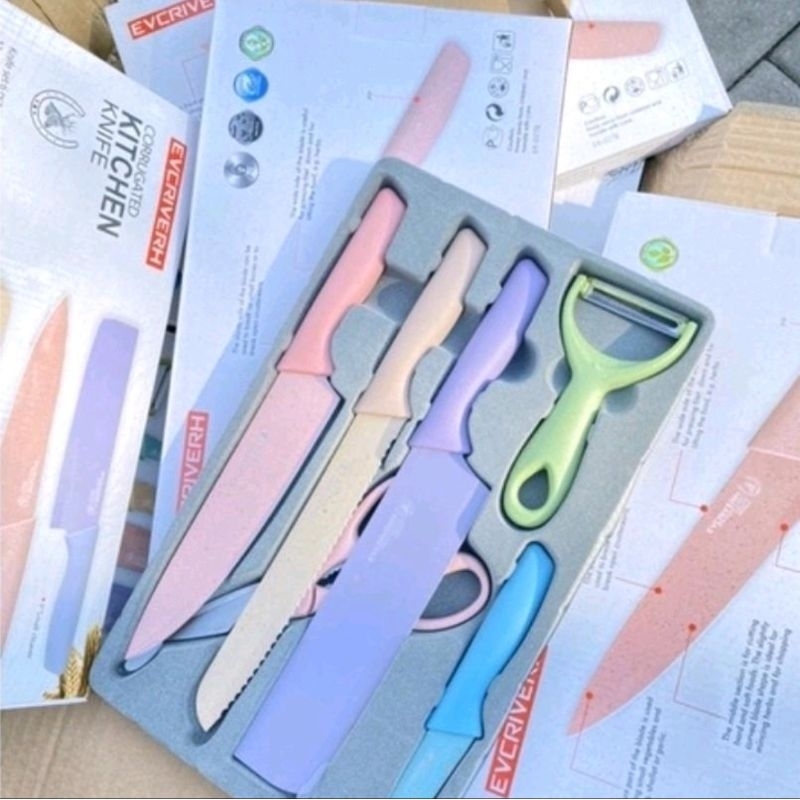 Pisau Jerami EVCRIVERH-Pisau Set Anti Lengket 6in1 Kitchen Set