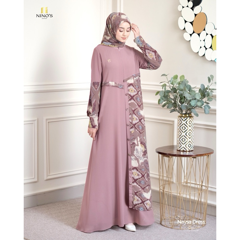 Naysa dress 0259 gamis original ninos design  + pasmina gamis hijab pesta dari ninos design shaqila 
