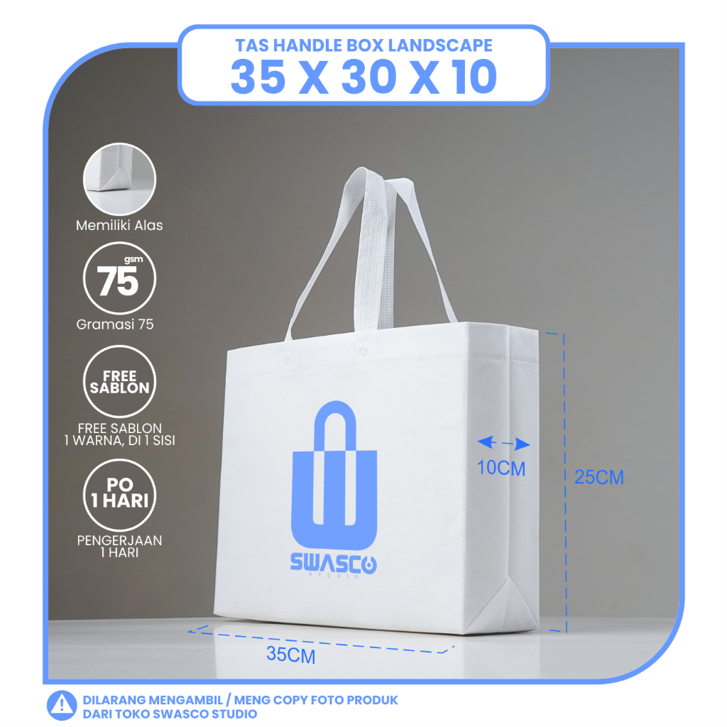 

TAS SPUNBOND LIPAT BOX 35X30 LANDSCAPE(SABLON COSTOM) UNTUK TAS SOUVENIR, SYUKRAN, MENGENANG, PROMOSI, BANSOS, CLOTHING, LEMBAGA DLL
