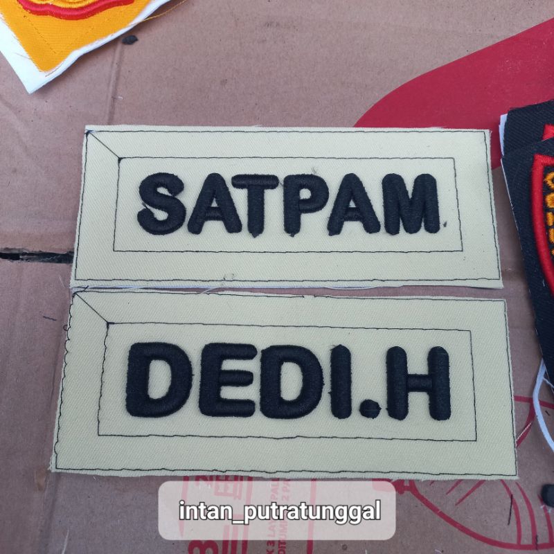 Bordir Nama Satpam Timbul Model polisi/Running Dasar Crem Terbaru