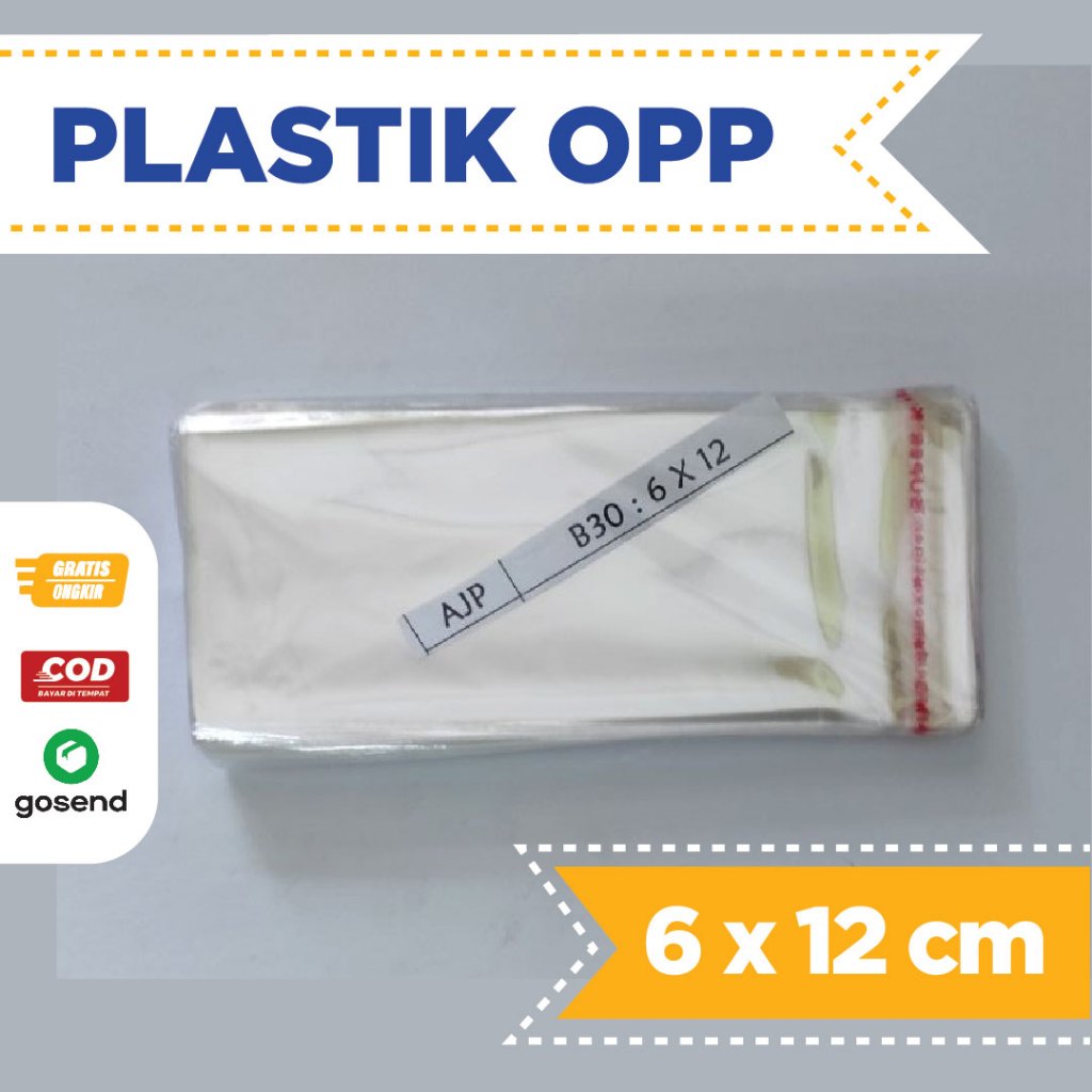 Plastik Opp lem Seal Uk 6x12 cm isi 100 Lembar Tebal 02 Micron / Plastik Opp 6 x 12 cm untuk Aksesor