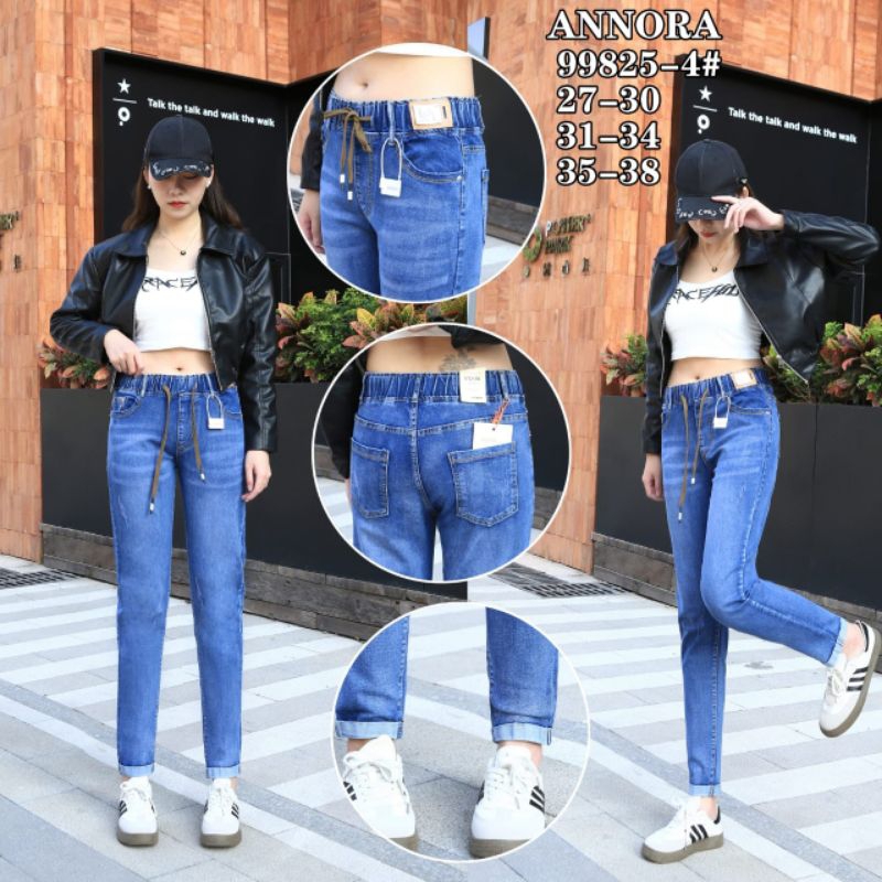 Celana Skinny jeans Import wanita Pinggang karet Annora / Celana wanita Import Annora terlaris 2024