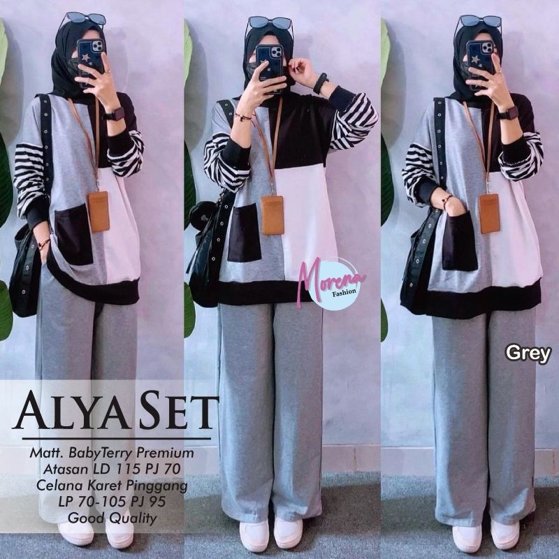 alysa setelan tunik dan celana ori moca tunik kaos babyterry celana highwaist kulot kaos lengan panj