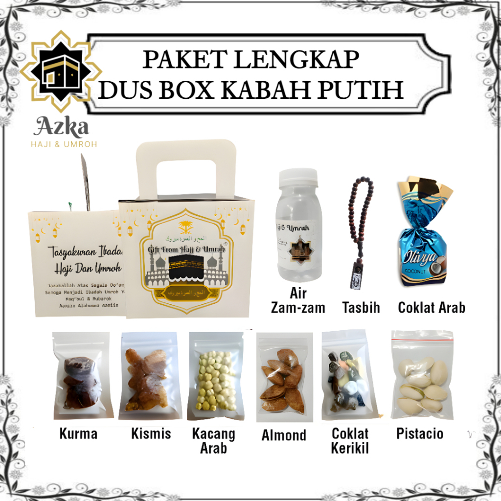 

PAKET OLEH OLEH HAJI DAN UMROH DUS BOX KABAH PUTIH HARGA EKONOMIS HALAL