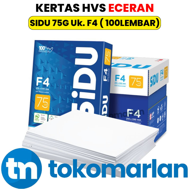 

ECER Isi 100 Lembar Kertas HVS Multifungsi Merk SIDU 75Gsm Ukuran F4 Sinar Dunia