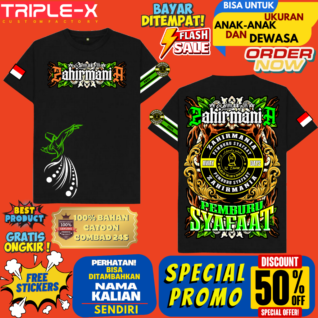 kaos az-zahir lengan pendek ukuran anak dan dewasa free stiker