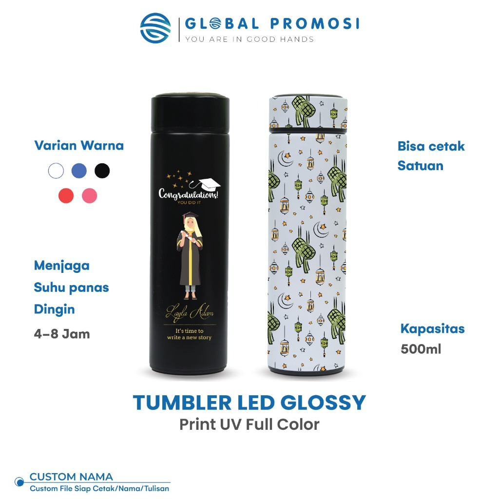 	 Tumbler Custom Smart LED Glossy Suhu Temperatur Print UV Full Color Souvenir/Promosi	