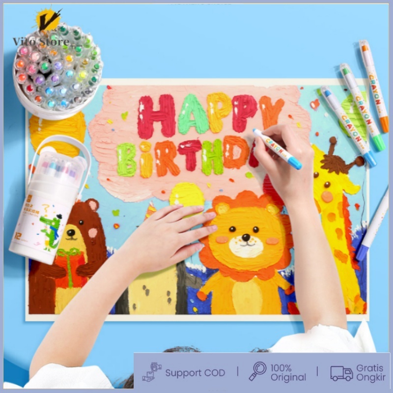 

（COD）Washable Silky Crayon 36 / 48 Warna Colorful Bucket Krayon Mewarnai Alat Warna Set Anak Wipe and Clean