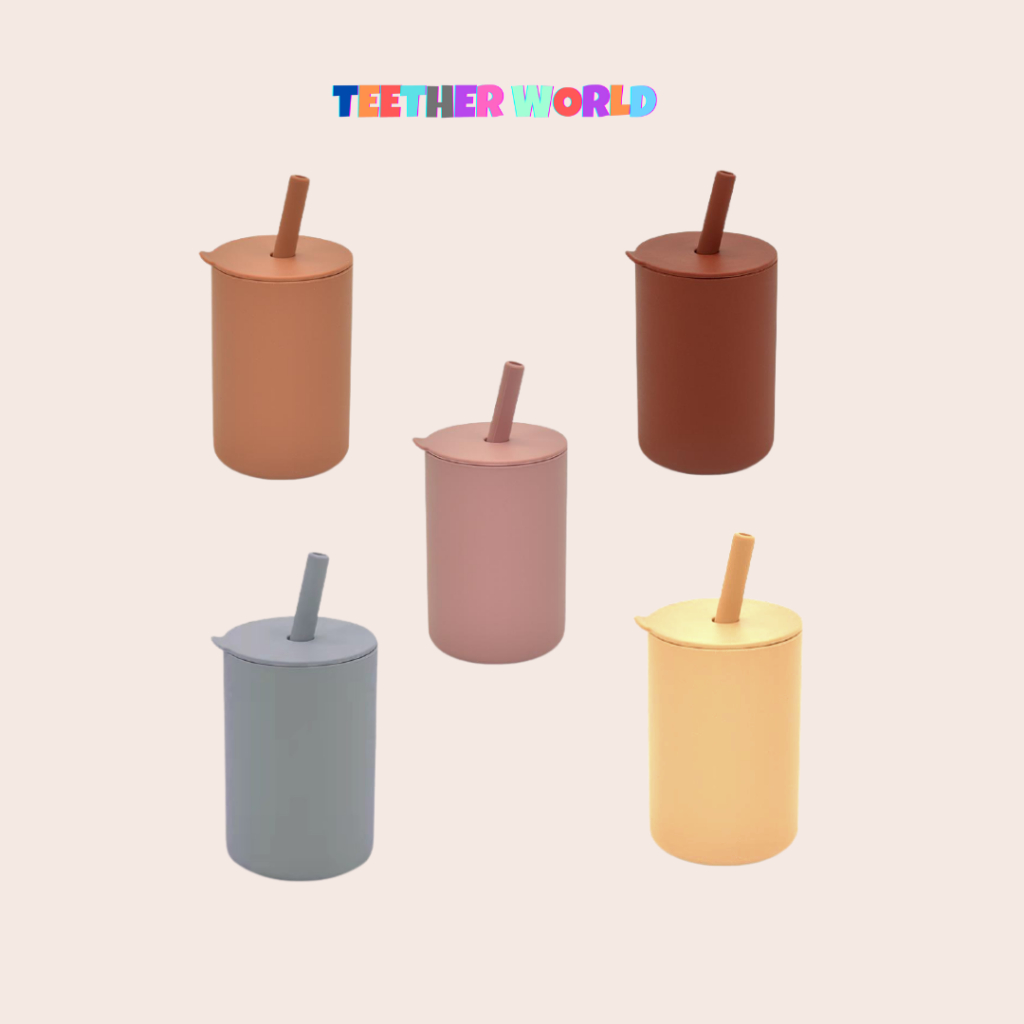 PREMIUM SILICONE CUP SET WITH STRAW AND LID / SIPPY CUP WITH LID / TRAINING CUP