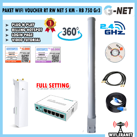Paket Hotspot Sistem Voucher RT RW NET 5 Km Omni Mimo 13 dbi 360 Degree - RB 750 Gr3