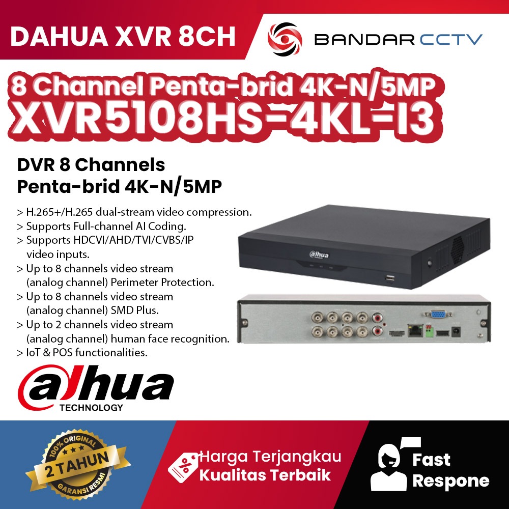 DAHUA XVR5108HS-4KL-I3 DVR 8 CHANNEL