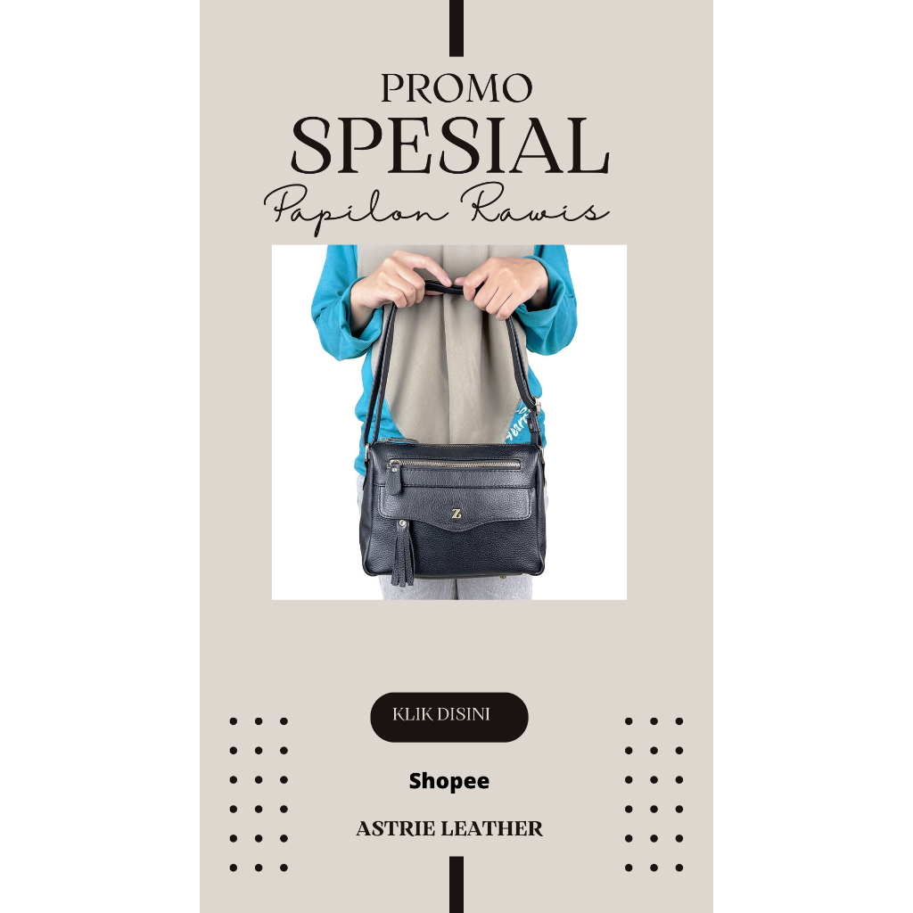 Tas Selempang Wanita Model Papilon Rawis ZHR Bahan Kulit Sapi Asli Garut