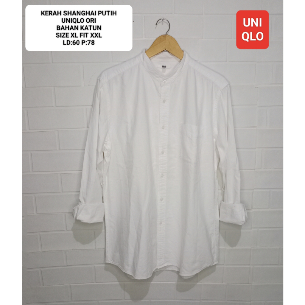 KEMEJA PUTIH KERAH SHANGHAI UNIQLO ORI SIZE XL FIT XXL BAHAN KATUN