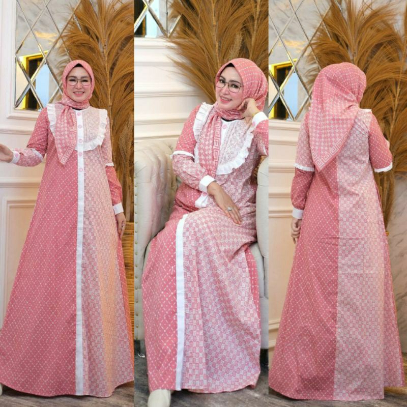 Gamis Batik Sasmaya Dress/Gamis Katun Premium/Gamis Batik Cap Handmade/Gamis Batik Pink/Gamis Batik 