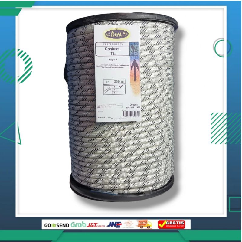 Tali Karmantel Statis Rope11mm × 200m /Tali Karmantel panjat Tebing/Tali Karmantel Meteran / Tali Cl