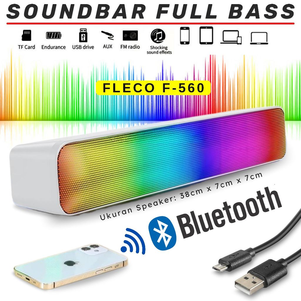 Speaker Bluetooth Full Bass TV, Laptop, Komputer, HP SOUNDBAR FLECO F-920 / F-560 LED RGB Speaker Bl