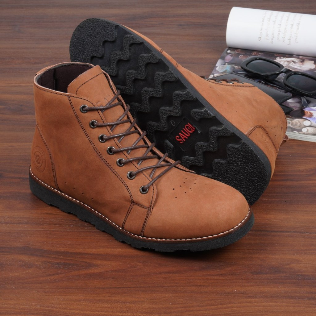 PREMIUM Sepatu Boots Kulit Fashion Pria Sepatu Formal Barbados Boots Kekinian Pria Kulit Asli Coklat
