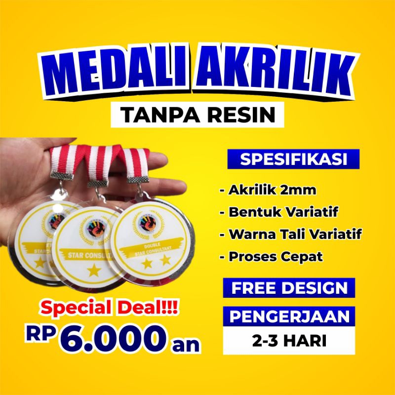 MEDALI AKRILIK / MEDALI WISUDA / MEDALI KELULUSAN / MEDALI TANPA RESIN