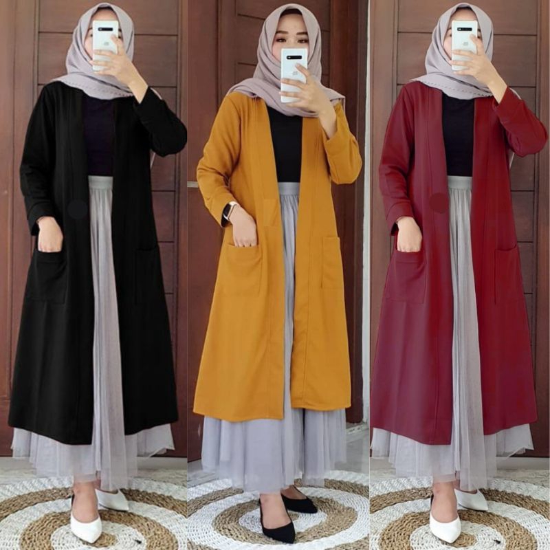 Outer blazer Panjang Wanita Muslimah Kekinian Terbaru (Blazer)/ long cardigan wanita bahan kaos