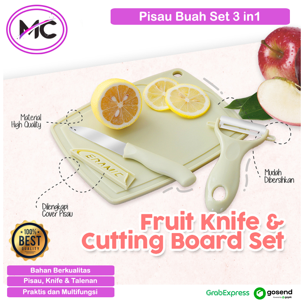 Pisau Set Dapur 3In 1 Talenan Knife Pengupas Buah Alat Pemotong Peralatan Dapur Serbaguna