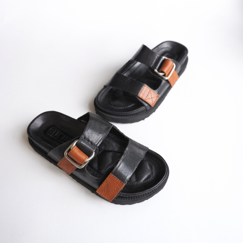 Sandal Slop Wanita Kulit Asli Premium | BUCINI GV 213 B Leather Sandal