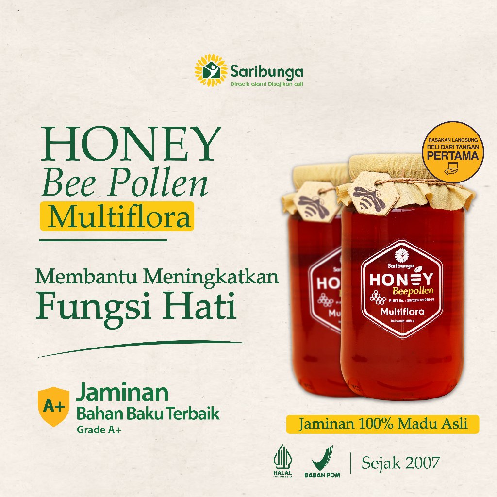 

HONEY BEE POLLEN MULTIFLORA SARIBUNGA GRADE A+ - Madu Murni - Madu Asli - Madu Saribunga Grade A+