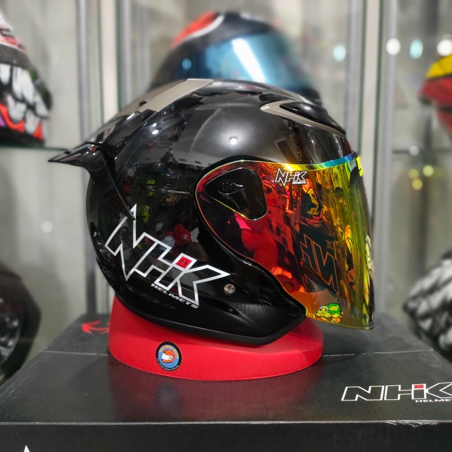 HELM NHK R6 solid black gloss paket ganteng VISOR IRIDIUM SPOILER 3M