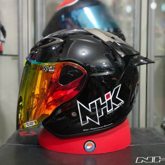 HELM NHK R6 solid black gloss paket ganteng VISOR IRIDIUM SPOILER 3M