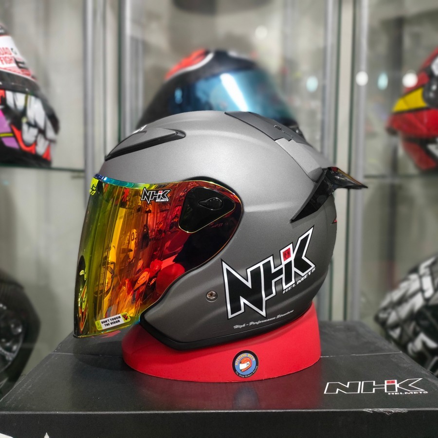 HELM NHK R6 solid grey doff paket ganteng VISOR IRIDIUM SPOILER 3M
