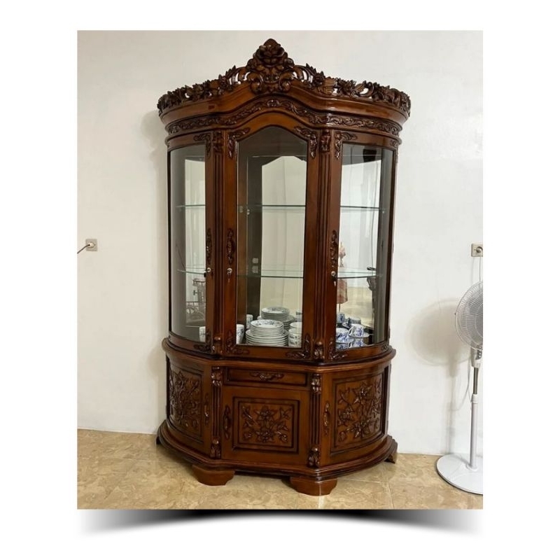 LEMARI HIAS LEMARI KACA LEMARI KRISTAL LEMARI KAYU JATI UKIRAN JEPARA