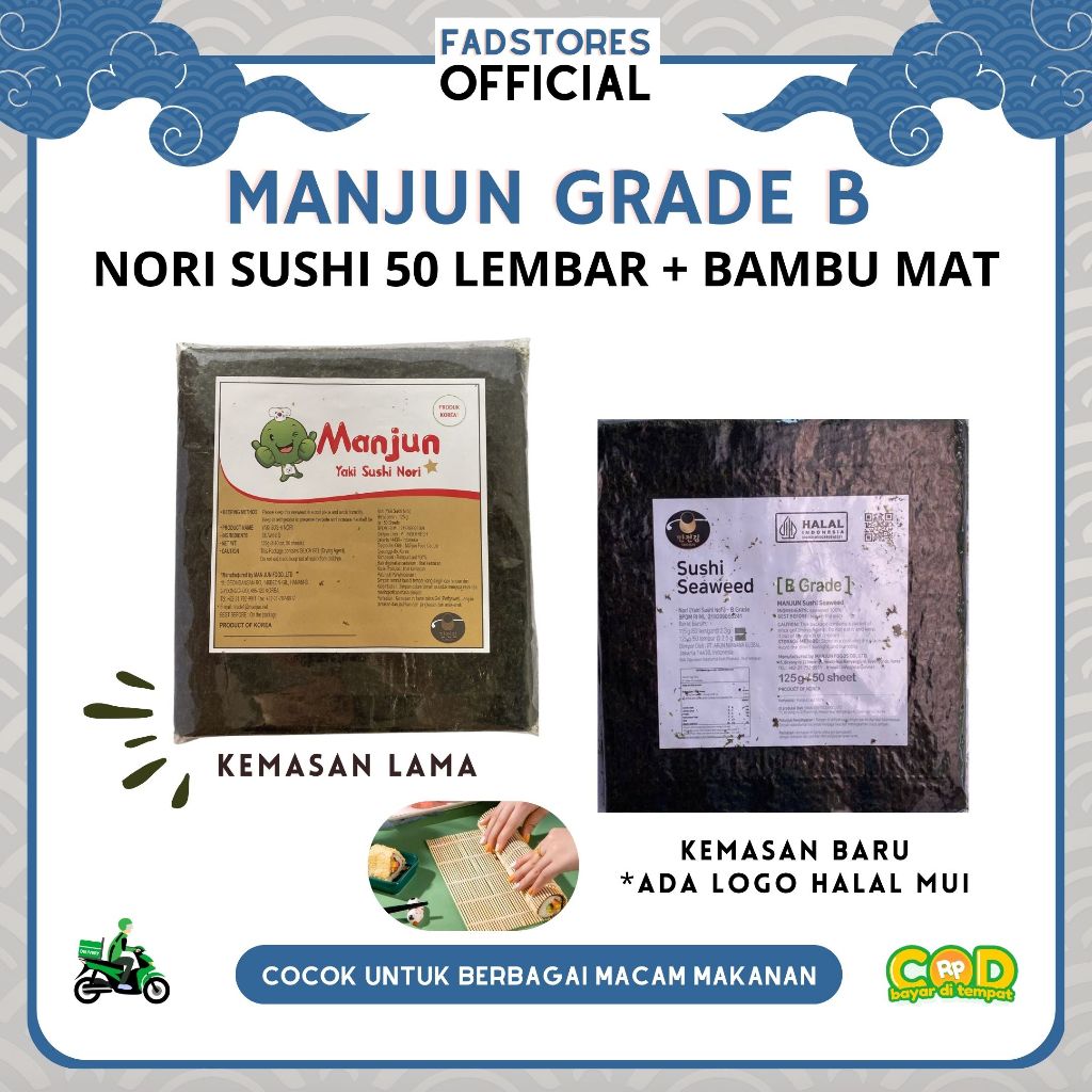 

Nori Rumput Laut Manjun 1 Pack (50 lembar) - Nori Sushi Halal