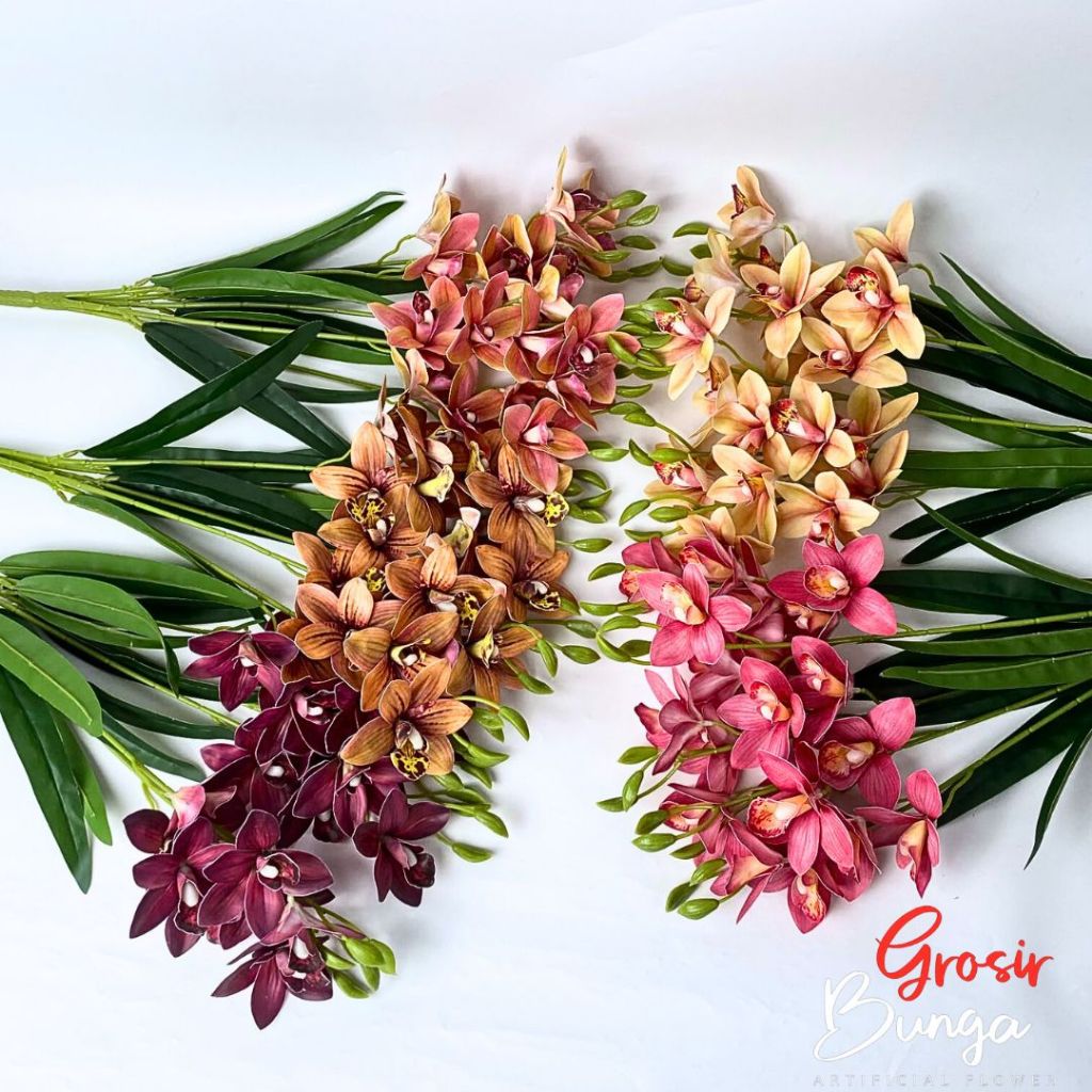 Bunga Anggrek Cabang 5 Semi Latex Cymbidium Artificial