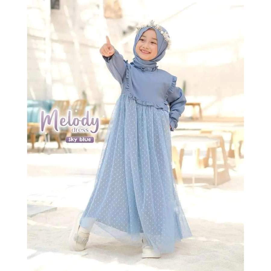 melody dress denim / gamis anak / free hijab