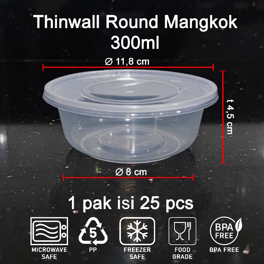 Ecer Harga 1 Pc Thinwall Round Bulat Mangkok Box Plastik Makanan Mangkuk Food Container Kotak Makan 