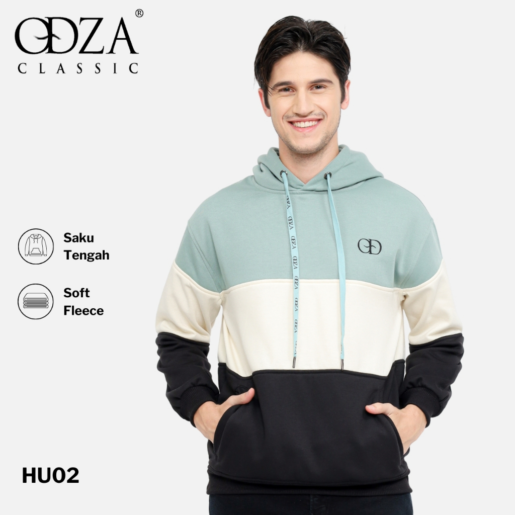 Odza Jaket Sweater Pria Wanita Luaran Hoodie Soft Fleece Premium Tebal 3 Warna Hijau Sage Tricolor